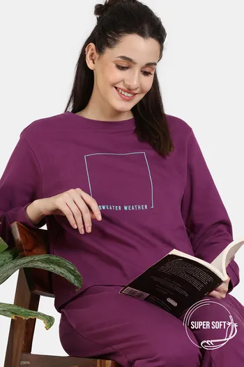 Buy Zivame Soft Terry Fabric Knit Cotton Sweatshirt - Dark Purple